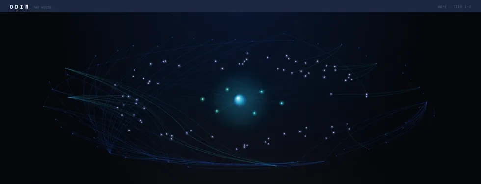 Odin's activity graph on the kitchen tablet: a bright core surrounded by scattered dots joined by curved lines